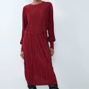 Zara Burgundy Midi Dress with Long Sleeves